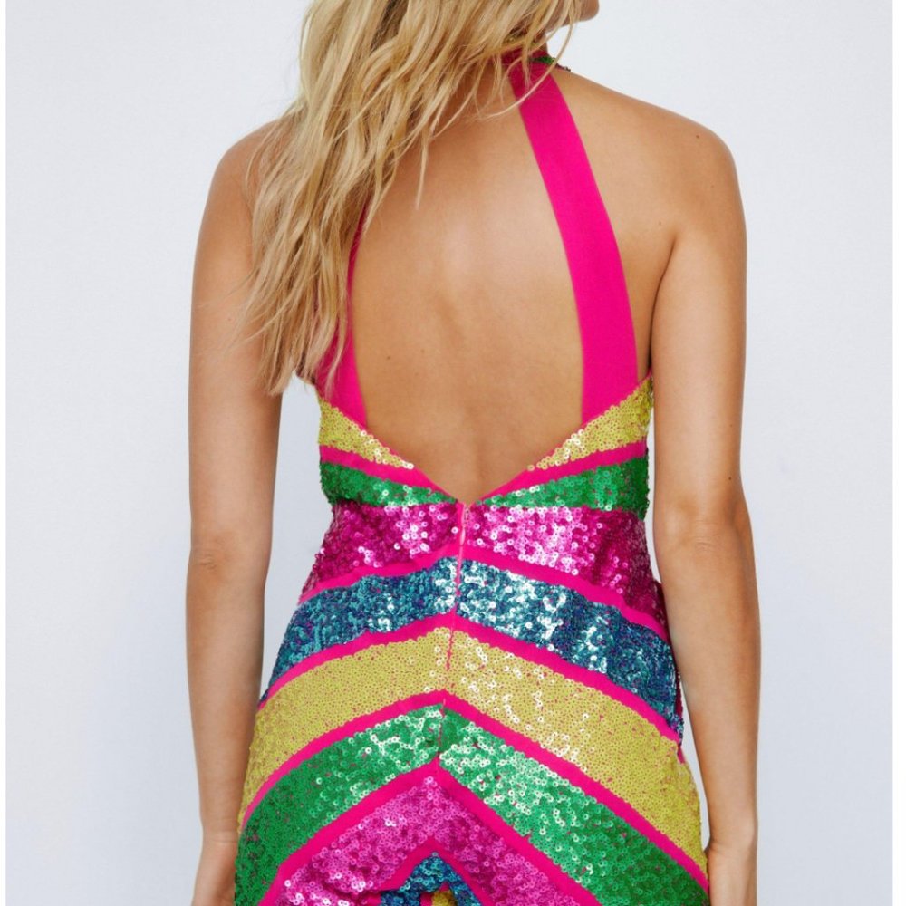 Pink & Sequin Halter Top Romper - Picture 2 of 3